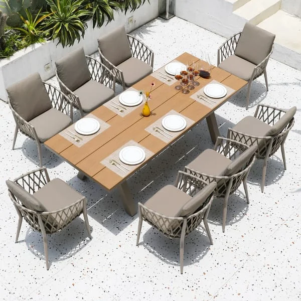 Slatted Outdoor Dining Set with Diamond-Weave Chairs