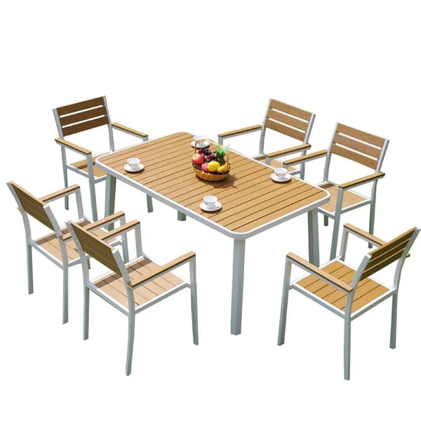 Slatted Rectangular Patio Table and Armchair Set