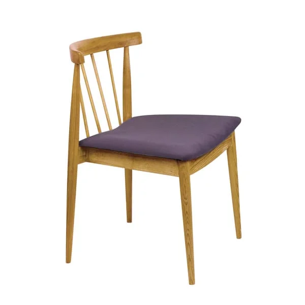 Slender Spindle-Back Restaurant Chair with Purple Seat