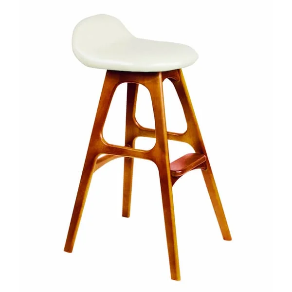 White Scoop-Seat Bar Stool on Warm-Tone Frame