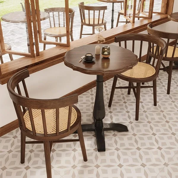 Spindle-Back Café Armchairs with Round Table