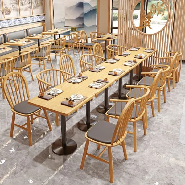 Spindle-Back Dining Armchairs with Long Restaurant Tables