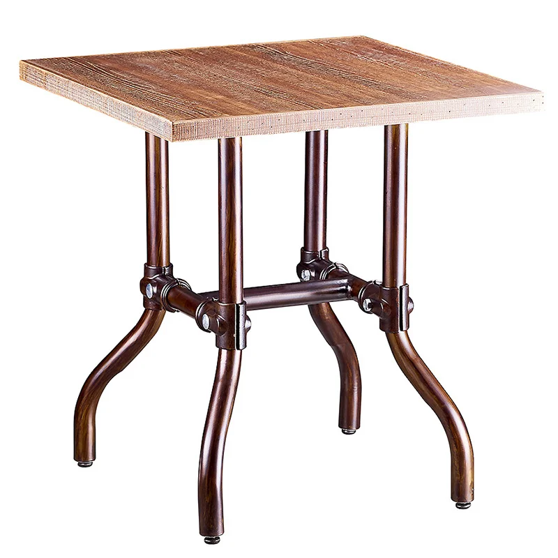 Square Bistro Table with Pipe-Style Curved Base