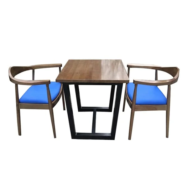 Square Café Table and Blue-Seat Armchair Set