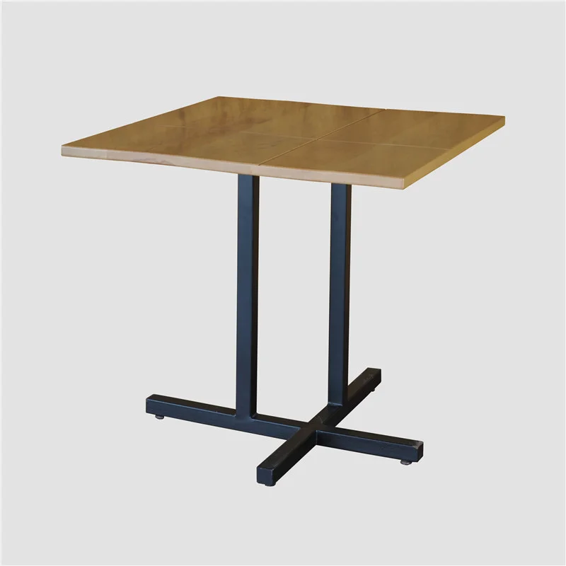 Square Café Table with Open Twin-Column Cross Base