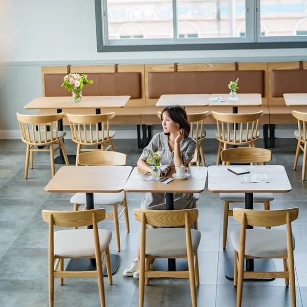 Square Cafeteria Table with Mixed Backrest Chairs