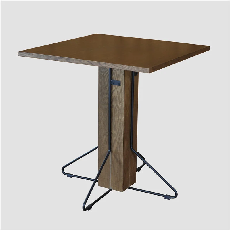 Square Dining Table with Panel Pedestal and Wire Feet
