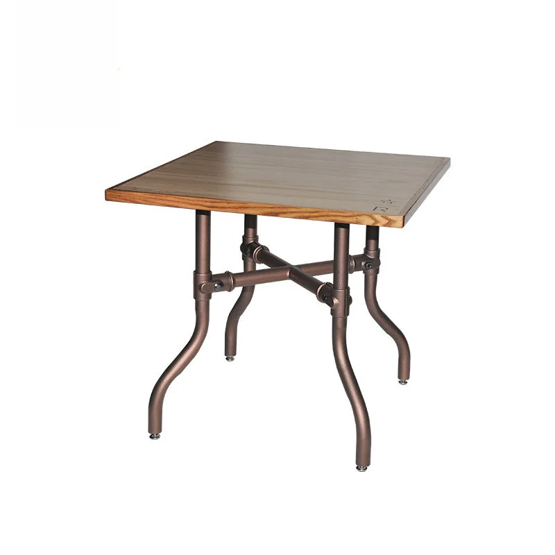 Square Industrial Bistro Table with Curved Pipe-Style Legs