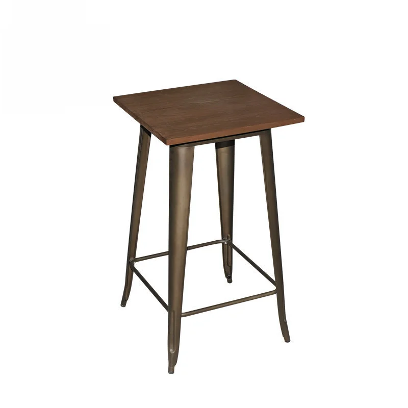 Square Industrial High-Top Table with Footrest