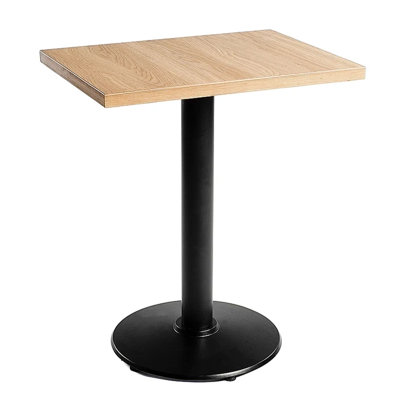 Square Light-Top Restaurant Table with Black Disc Base