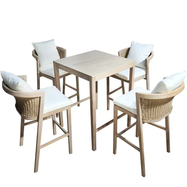Square Outdoor Bar Table and Cushioned Stool Set