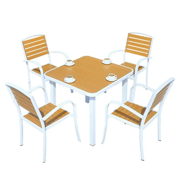 Square Outdoor Café Table and White-Frame Chair Set