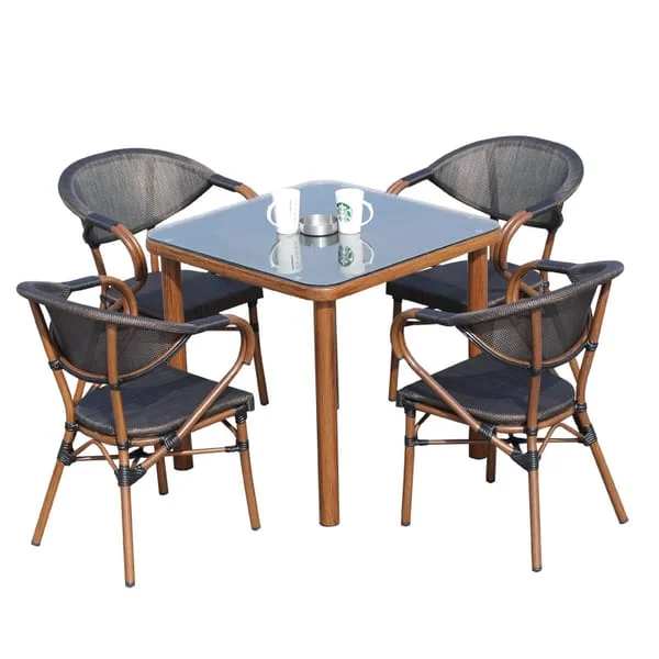 Square Outdoor Dining Set with Curved-Back Armchairs
