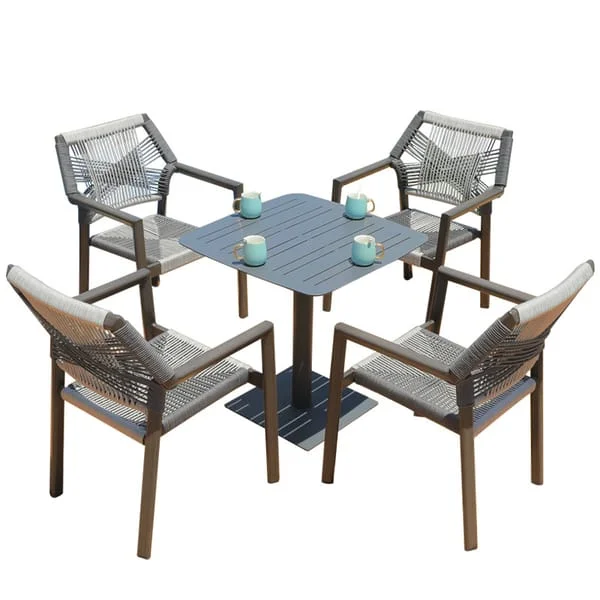 Square Outdoor Dining Set with Cushioned Frame Armchairs