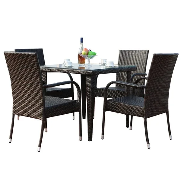 Square Outdoor Dining Set with High-Back Woven Chairs