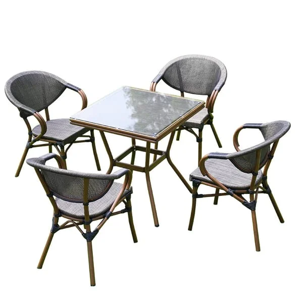 Square Outdoor Table and Woven Tub Chair Set