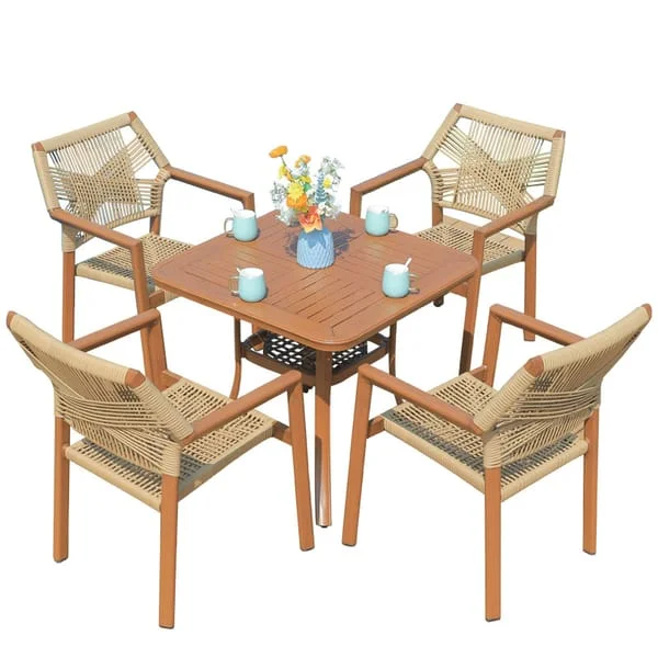 Square Patio Dining Set with Woven-Back Armchairs