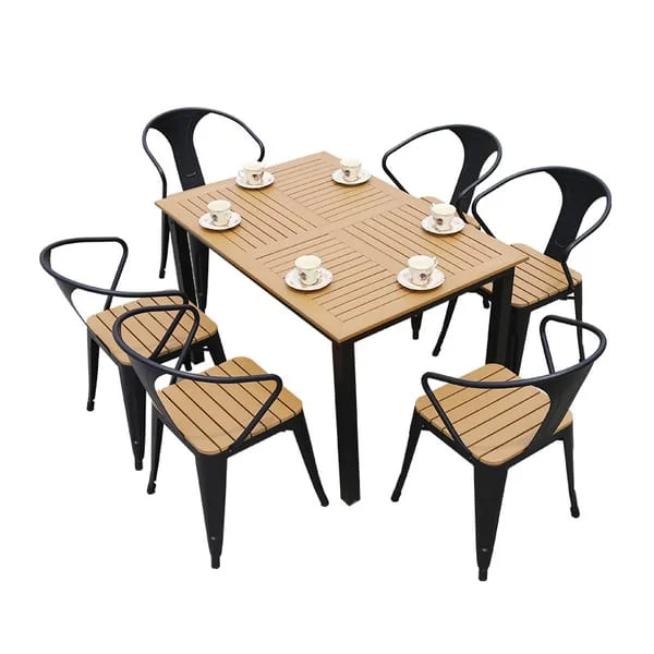 Square Slatted Outdoor Dining Set with Loop-Back Chairs