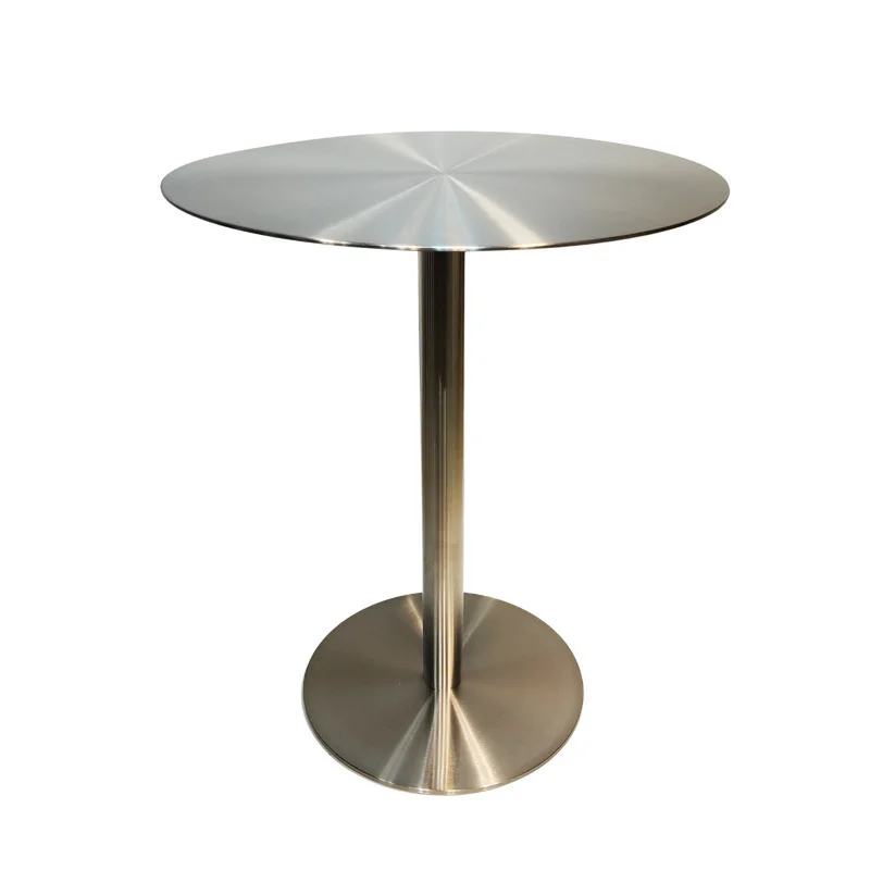 Round Silver-Tone Café Table with Disc Base