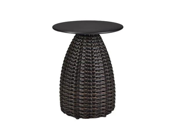 Tall Outdoor Side Table with Tapered Woven Base