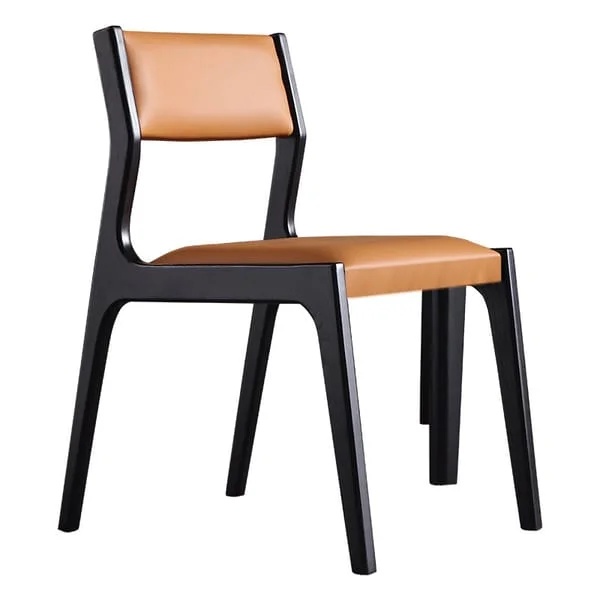 Tan Padded Dining Chair with Black Angular Frame