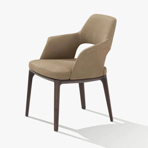 Taupe Padded Dining Armchair with Side Cutouts