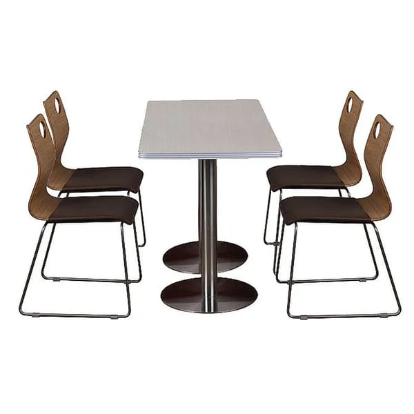 Twin-Pedestal Table with Dark Cutout-Back Dining Chairs