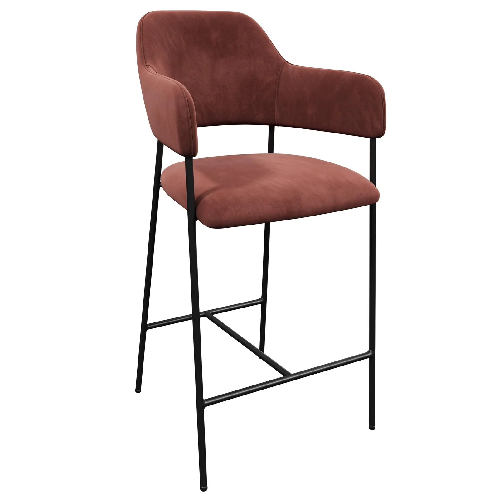 Velvet Upholstered Bar Stool with Arms