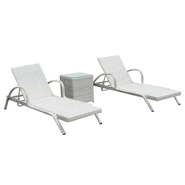 White Poolside Lounger Set with Side Table