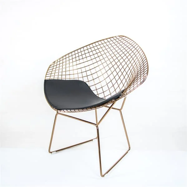 Wide Wire Lounge Chair with Black Cushion