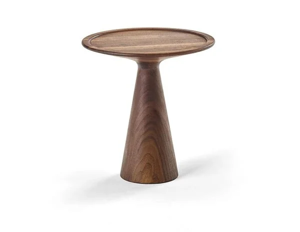 Round Tray-Top Outdoor Side Table with Tapered Pedestal