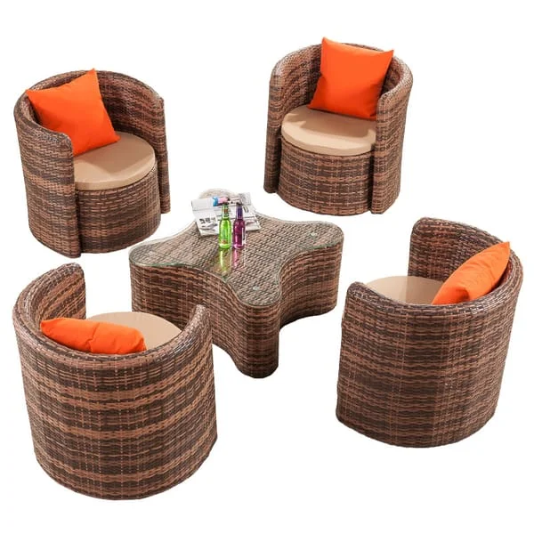 Woven Barrel-Chair Patio Set with Star-Shaped Table