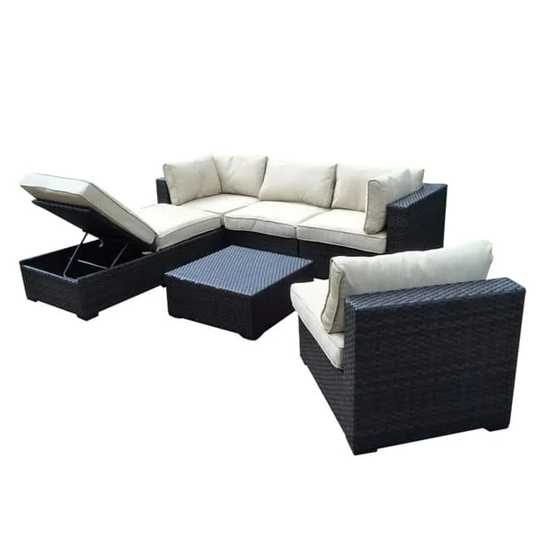 Woven Patio Sectional with Lift-Up Storage Seat